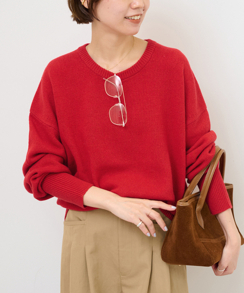 JOURNAL STANDARD relume（ジャーナルスタンダード　レリューム）の「《追加》ハミルトンウールクループルオーバー（ニット/セーター・レディース・グレー/チャコールグレー/レッド・FREE）」の2枚目の写真