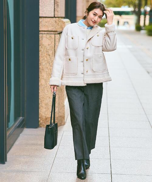 grove（グローブ）の「【あったか裏起毛】デニムライクストレートワイドパンツ（その他パンツ・レディース・ネイビー/ブラック/オフホワイト・02/03/01/04/05）」の4枚目の写真