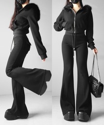 me+em select(�~�[���Z���N�g)�́y �Z�b�g�A�b�v �z�t�@�[�t�[�h�V���[�g�p�[�J�[���X�E�F�b�g�t���A�p���c �^ Fur short hoodie �� sweat flare pants SETUP(�Z�b�g�A�b�v)