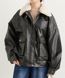 nissen | フェイクレザーブルゾン【取り外し可能ティペット付】(ブルゾン)