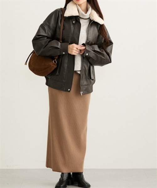 nissen（ニッセン）の「フェイクレザーブルゾン【取り外し可能ティペット付】（ブルゾン・レディース・ブラウン/ブラック・M/L）」の3枚目の写真