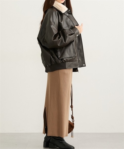 nissen（ニッセン）の「フェイクレザーブルゾン【取り外し可能ティペット付】（ブルゾン・レディース・ブラウン/ブラック・M/L）」の5枚目の写真