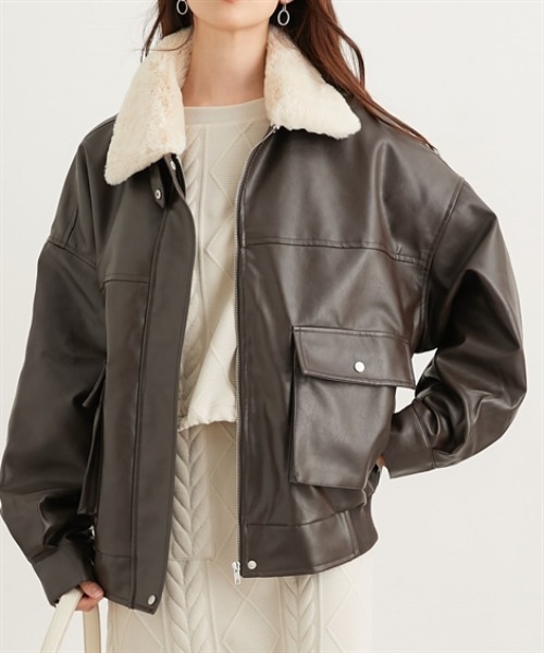 nissen（ニッセン）の「フェイクレザーブルゾン【取り外し可能ティペット付】（ブルゾン・レディース・ブラウン/ブラック・M/L）」の7枚目の写真