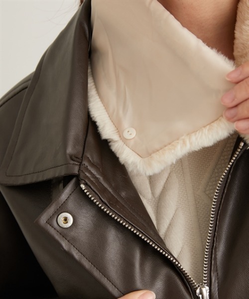 nissen（ニッセン）の「フェイクレザーブルゾン【取り外し可能ティペット付】（ブルゾン・レディース・ブラウン/ブラック・M/L）」の8枚目の写真