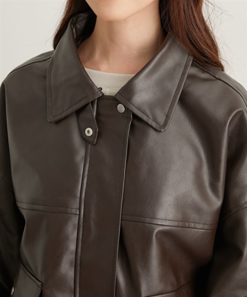 nissen（ニッセン）の「フェイクレザーブルゾン【取り外し可能ティペット付】（ブルゾン・レディース・ブラウン/ブラック・M/L）」の9枚目の写真