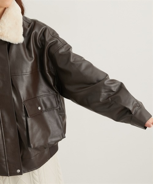 nissen（ニッセン）の「フェイクレザーブルゾン【取り外し可能ティペット付】（ブルゾン・レディース・ブラウン/ブラック・M/L）」の10枚目の写真