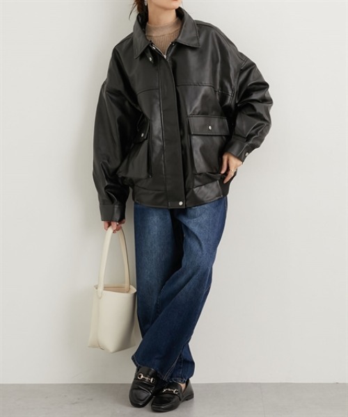 nissen（ニッセン）の「フェイクレザーブルゾン【取り外し可能ティペット付】（ブルゾン・レディース・ブラウン/ブラック・M/L）」の12枚目の写真