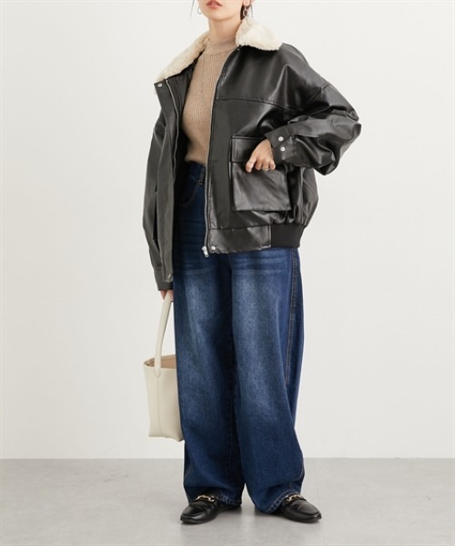 nissen（ニッセン）の「フェイクレザーブルゾン【取り外し可能ティペット付】（ブルゾン・レディース・ブラウン/ブラック・M/L）」の13枚目の写真