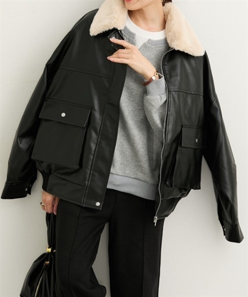 nissen（ニッセン）の「フェイクレザーブルゾン【取り外し可能ティペット付】（ブルゾン・レディース・ブラウン/ブラック・M/L）」の15枚目の写真