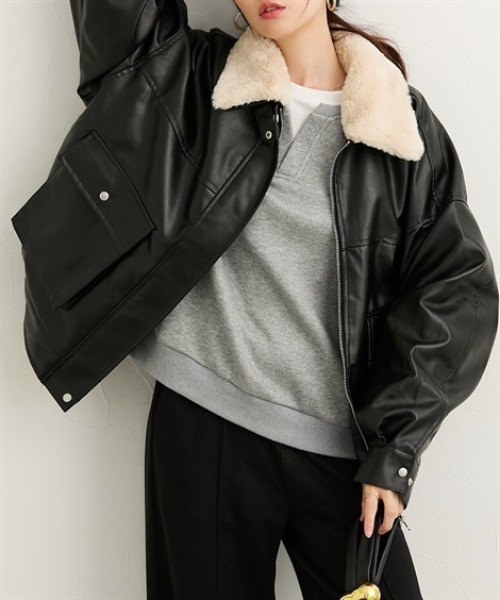 nissen（ニッセン）の「フェイクレザーブルゾン【取り外し可能ティペット付】（ブルゾン・レディース・ブラウン/ブラック・M/L）」の16枚目の写真