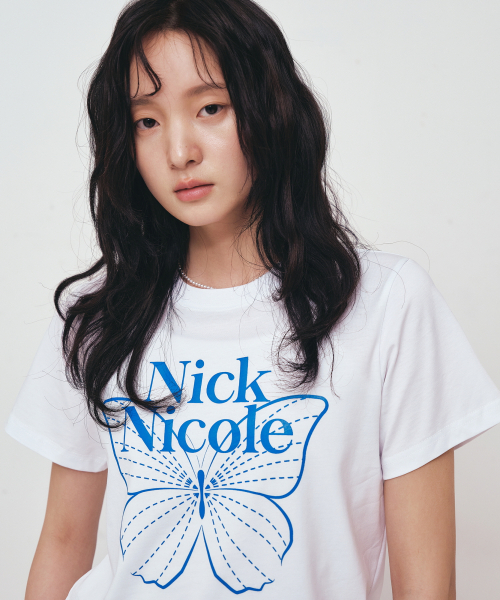 NICK&NICOLE(ニックアンドニコール)の「BUTTERFLY NICOLE LABEL SLIM TOP_WHITE BLUE(Tシャツ/カットソー・レディース・その他・FREE)」の2枚目の写真
