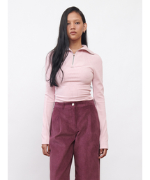 Corduroy Half Zip-Up Top Pink