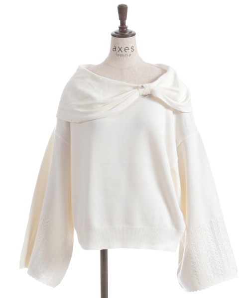 axes femme(アクシーズファム)の「ドレープリボンフレア袖ニット(ニット/セーター・レディース・ホワイト/ブラウン/ラベンダー・FREE)」の4枚目の写真
