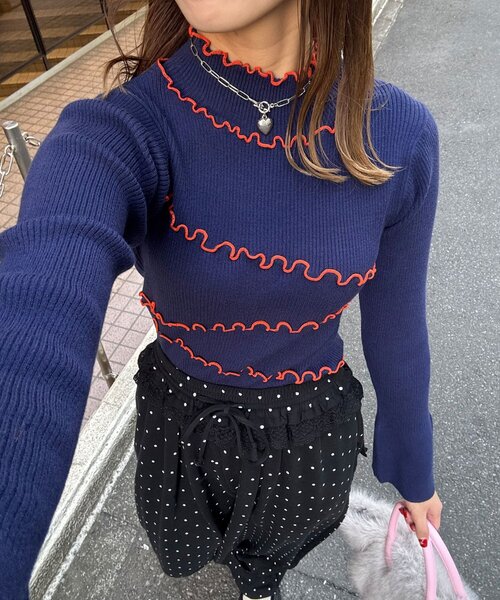 CIAOPANIC（チャオパニック）の「アンチピリングメローニット（ニット/セーター・レディース・イエロー/レッド/ブルー/ブラック/ネイビー/ホワイト・ONE SIZE）」の3枚目の写真