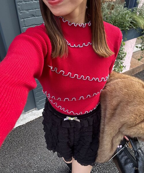 CIAOPANIC（チャオパニック）の「アンチピリングメローニット（ニット/セーター・レディース・イエロー/レッド/ブルー/ブラック/ネイビー/ホワイト・ONE SIZE）」の6枚目の写真