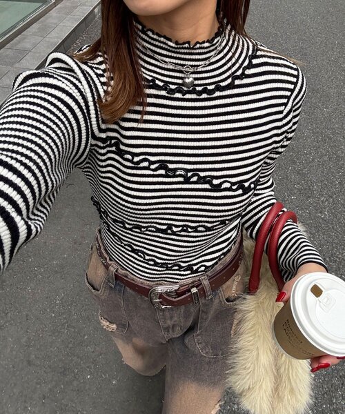 CIAOPANIC（チャオパニック）の「アンチピリングメローニット（ニット/セーター・レディース・イエロー/レッド/ブルー/ブラック/ネイビー/ホワイト・ONE SIZE）」の2枚目の写真