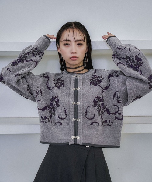 チャイナガラモールニットカーディガン(HARE)（カーディガン/ボレロ