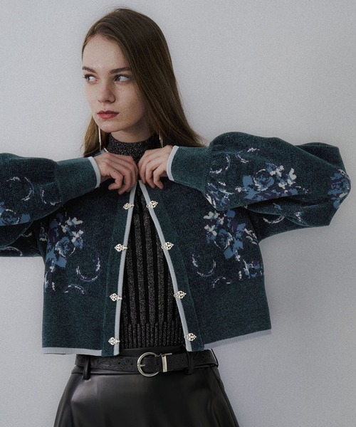 HARE（ハレ）の「チャイナガラモールニットカーディガン(HARE)（カーディガン/ボレロ・レディース・グレー/ブラック/グリーン・FREE）」の3枚目の写真