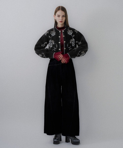 HARE（ハレ）の「チャイナガラモールニットカーディガン(HARE)（カーディガン/ボレロ・レディース・グレー/ブラック/グリーン・FREE）」の4枚目の写真