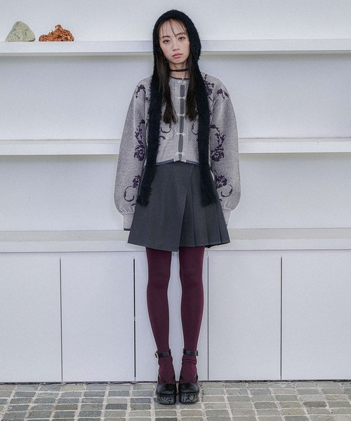 HARE（ハレ）の「チャイナガラモールニットカーディガン(HARE)（カーディガン/ボレロ・レディース・グレー/ブラック/グリーン・FREE）」の5枚目の写真