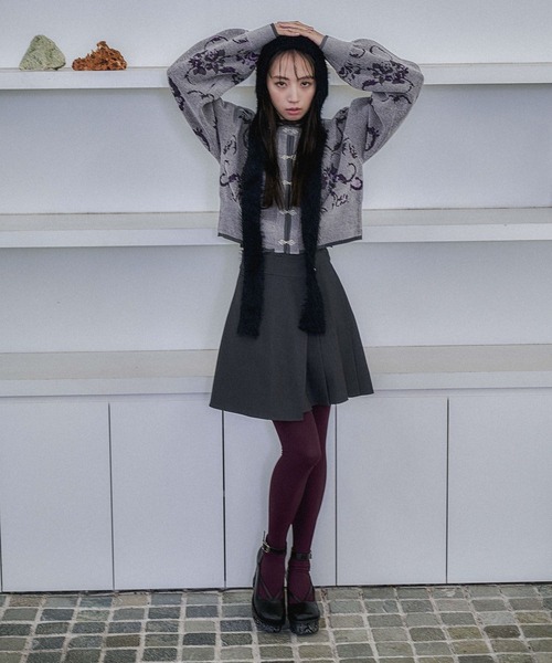 HARE（ハレ）の「チャイナガラモールニットカーディガン(HARE)（カーディガン/ボレロ・レディース・グレー/ブラック/グリーン・FREE）」の6枚目の写真