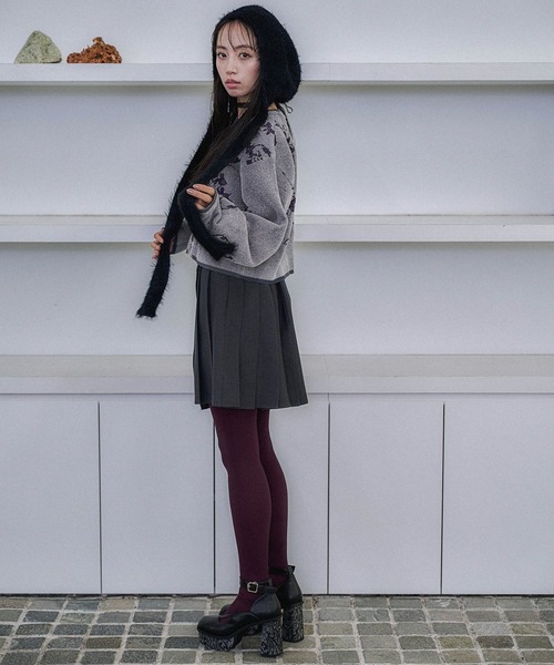 HARE（ハレ）の「チャイナガラモールニットカーディガン(HARE)（カーディガン/ボレロ・レディース・グレー/ブラック/グリーン・FREE）」の7枚目の写真