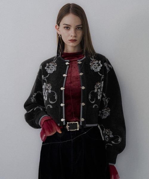 HARE（ハレ）の「チャイナガラモールニットカーディガン(HARE)（カーディガン/ボレロ・レディース・グレー/ブラック/グリーン・FREE）」の11枚目の写真