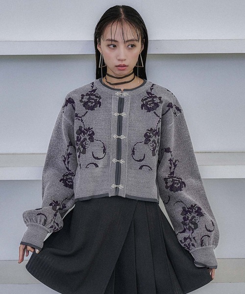 HARE（ハレ）の「チャイナガラモールニットカーディガン(HARE)（カーディガン/ボレロ・レディース・グレー/ブラック/グリーン・FREE）」の15枚目の写真