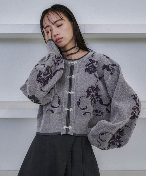 HARE（ハレ）の「チャイナガラモールニットカーディガン(HARE)（カーディガン/ボレロ・レディース・グレー/ブラック/グリーン・FREE）」の17枚目の写真
