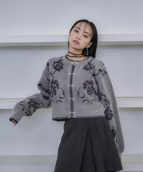 HARE（ハレ）の「チャイナガラモールニットカーディガン(HARE)（カーディガン/ボレロ・レディース・グレー/ブラック/グリーン・FREE）」の18枚目の写真