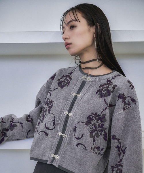 HARE（ハレ）の「チャイナガラモールニットカーディガン(HARE)（カーディガン/ボレロ・レディース・グレー/ブラック/グリーン・FREE）」の19枚目の写真