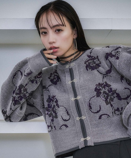 チャイナガラモールニットカーディガン(HARE)（カーディガン/ボレロ