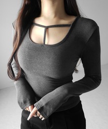 【 裏起毛 】カットアウトストラップスリムカットソートップス / cutout strap slim cutsew tops