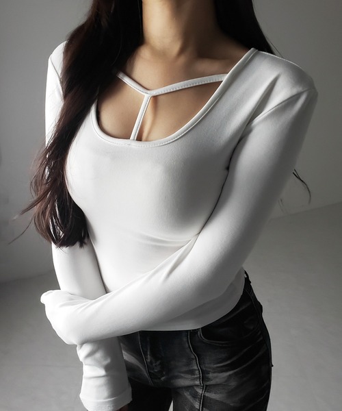 me+em select(ミームセレクト)の「【 裏起毛 】カットアウトストラップスリムカットソートップス / cutout strap slim cutsew tops(Tシャツ/カットソー・レディース・ブラック/グレー/ホワイト・FREE)」の19枚目の写真