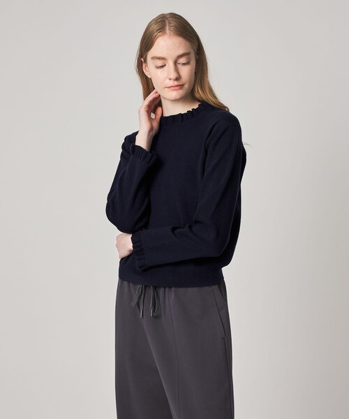 Steven Alan（スティーブンアラン）の「＜Steven Alan＞コットン カシミヤ フリル ニット（ニット/セーター・レディース・ベージュ/ネイビー・FREE）」の2枚目の写真