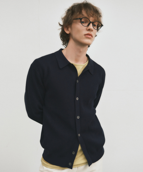 O'Rourke Wise Washable Cable Collar Knit Cardigan — NAVY (WC25-KN45)