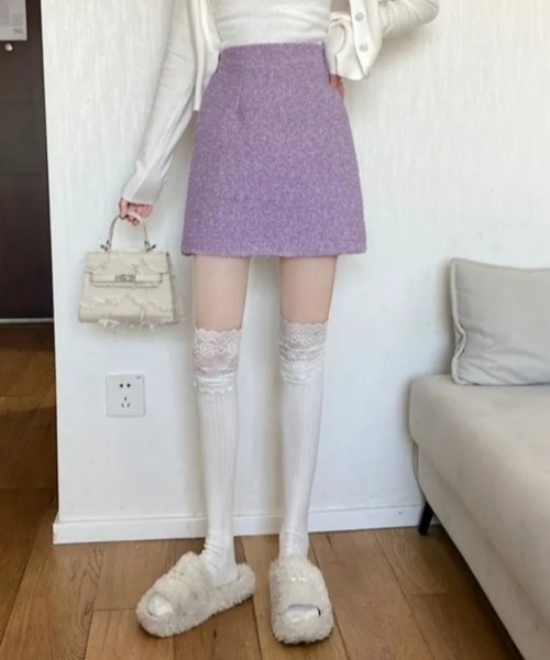gossip!ロサンゼルス(ゴシップロサンゼルス)の「Y2KガーリーAラインミニスカート(インショ付き)(スカート・レディース・ラベンダー/オフホワイト・S/M)」の10枚目の写真