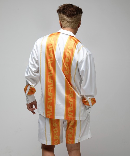 VANQUISH(ヴァンキッシュ)の「VANQUISH / VA トライバルボーダー デザインシャツ(シャツ/ブラウス・メンズ・ライトピンク/オレンジ・M/L)」の7枚目の写真