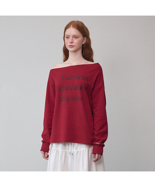 MICANE(ミケーネ)の「フォーリングラブオフショルダーティ(Tシャツ/カットソー・レディース・チャコール/レッド・SMALL/MEDIUM/LARGE/X-LARGE)」の1枚目の写真