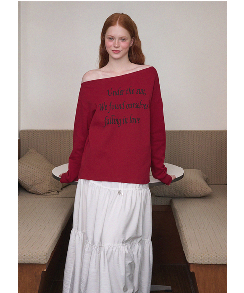 MICANE(ミケーネ)の「フォーリングラブオフショルダーティ(Tシャツ/カットソー・レディース・チャコール/レッド・SMALL/MEDIUM/LARGE/X-LARGE)」の8枚目の写真