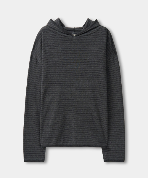 EXCONTAINER(エックスコンテナ)の「(Renew Ver.) ストライプフードロングスリーブ (チャコール)(Tシャツ/カットソー・メンズ・その他・LARGE/X-LARGE/SMALL/MEDIUM)」の1枚目の写真
