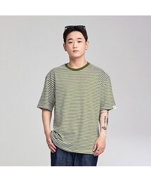 APOSTROPHE COMMA（アポストロフィコンマ）の「スリーブポイントストライプ半袖Tシャツ（カーキ）（Tシャツ/カットソー）」