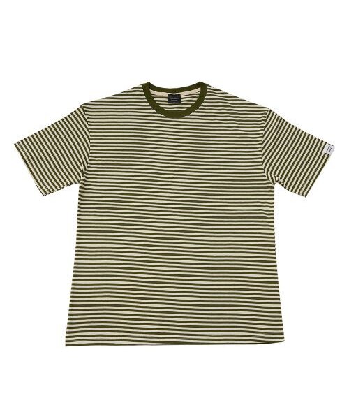 APOSTROPHE COMMA(アポストロフィコンマ)の「スリーブポイントストライプ半袖Tシャツ(カーキ)(Tシャツ/カットソー・メンズ・カーキ・MEDIUM/LARGE)」の2枚目の写真