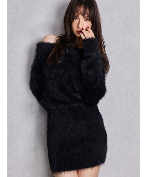 GYDA（ジェイダ）の「オフショルデザインシャギーニットワンピース（ワンピース・レディース・ベージュ/ブラック/オフホワイト・FREE）」の3枚目の写真