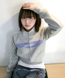 Vintage Check Applique Track Zip-Up M.Gray