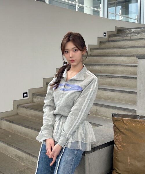 FDR(エフディーアール)の「Vintage Check Applique Track Zip-Up M.Gray(ナイロンジャケット・レディース・ライトグレー・SMALL)」の12枚目の写真