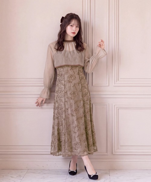 TRUDEA(トルディア)の「配色ボレロ×レースキャミワンピース(ドレス・レディース・ブラック/ブラウン/ミント/イエロー・MEDIUM/SMALL)」の2枚目の写真