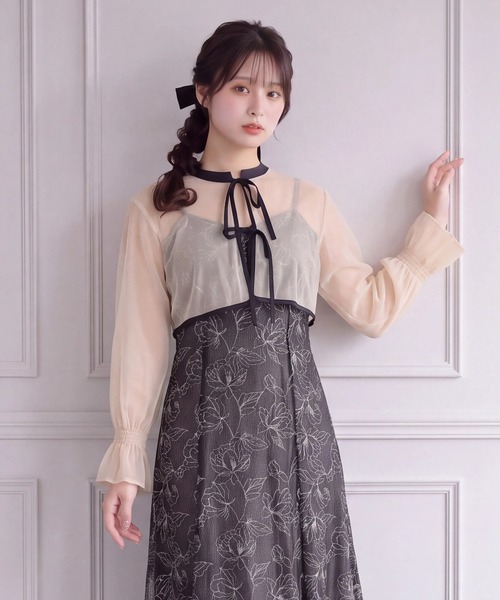 TRUDEA(トルディア)の「配色ボレロ×レースキャミワンピース(ドレス・レディース・ブラック/ブラウン/ミント/イエロー・MEDIUM/SMALL)」の1枚目の写真