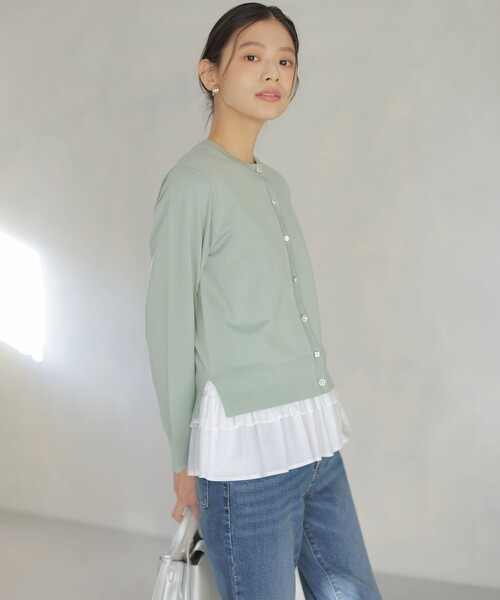 組曲 L（クミキョク オオキイサイズ）の「フリルシャツコンビ ロングTシャツ（Tシャツ/カットソー・レディース・ネイビー系・6/5/7）」の5枚目の写真