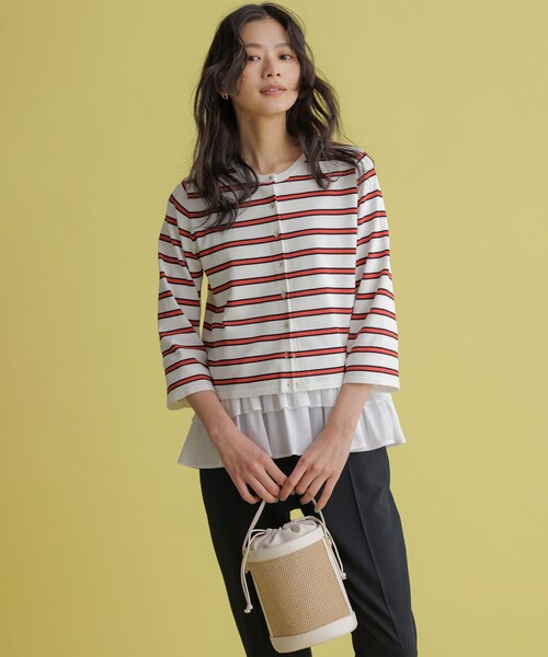 組曲 L（クミキョク オオキイサイズ）の「フリルシャツコンビ ロングTシャツ（Tシャツ/カットソー・レディース・ネイビー系・6/5/7）」の8枚目の写真